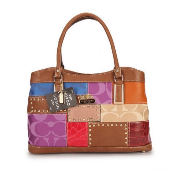 Coach Holiday Fashion Stud Medium Brown Multi Satchels EBK - Click Image to Close